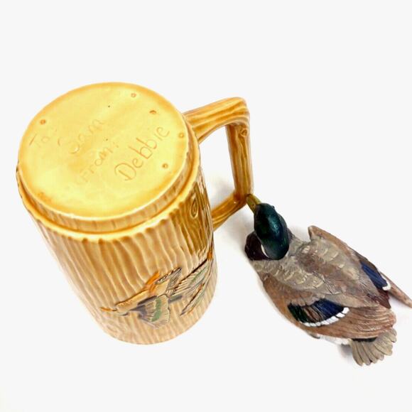 Vintage Hand Painted Glazed Stein Coffee Mug Ducks And Mallard Duck Figurine Set - Picture 5 of 9